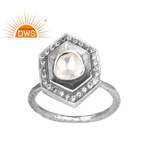 Anillo de Plata de Ley 925 con Cristal de Circonita en Forma de Hexágono, Joyería Tribal para Mujer, Regalo para Ella - Product Image 1