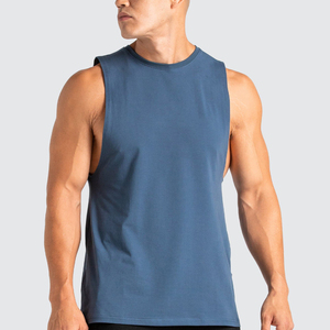 Débardeur bleu clair en coton pur, personnalisable OEM, pour homme/garçon, collection été, tissu extensible. - Product Image 4