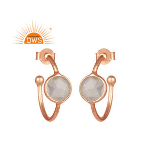 925 <b>Silver</b> Rose Gold Plated Natural Rose Quartz Gemstone <b>Hoop</b> Earring for Women Jewelry Manufacturer - Product Image 1
