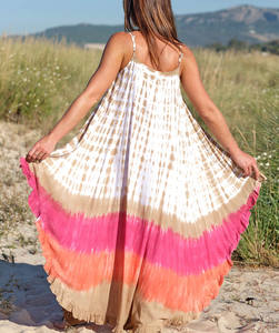 Robe de plage Maxi en rayonne pour femmes, vêtements d'été à épaules dénudées, Tie and dye - Product Image 3