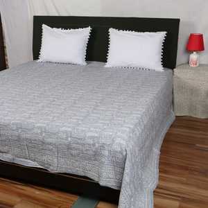 Juego de Sábanas de Algodón Hechas a Mano con Diseño de Pez Grisáceo Kantha para Uso Doméstico o Hotelero - Product Image 3