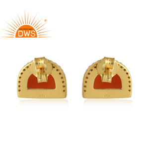 ต่างหูชุบทองด้วยพลอยโมราครึ่งพระจันทร์สีแดง92.5เครื่องประดับอัญมณีคอลเลกชันคลาสสิก - Product Image 3