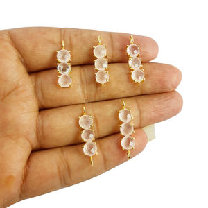 Rose Quartz Birthstone Pendant Three Stone Prong Set in <b>Gold</b> Vermeil Silver Metal Sterling Silver Jewelry With <b>Number</b> Pattern - Product Image 1