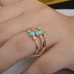Solid <b>14K</b> Yellow <b>Gold</b> Turquoise & Diamond <b>Ring</b> Stacking <b>Rings</b> Engagement <b>Ring</b> From Trusted Exporter - Product Image 4