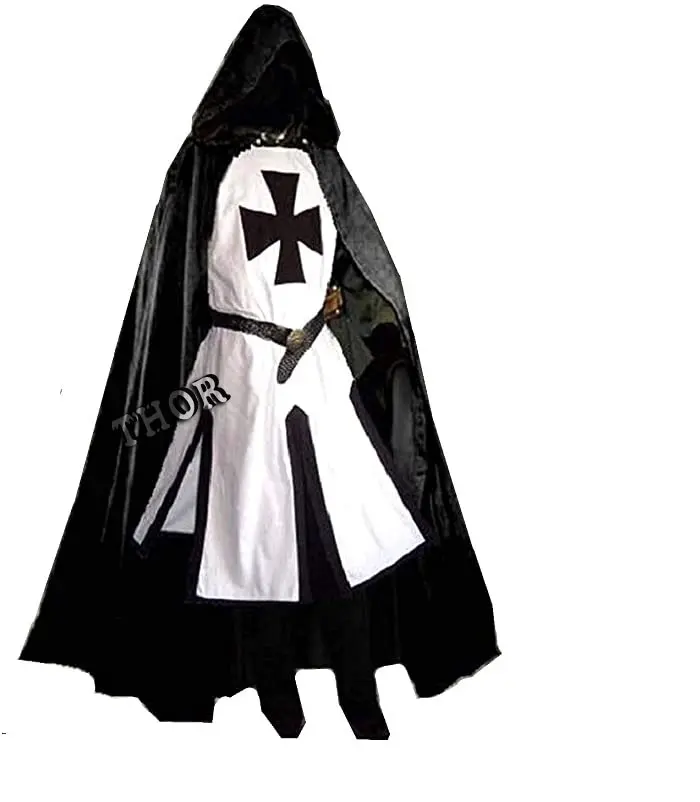 Cavaliere templare medievale crociato soprabito e rievocazione del mantello SCA Costume in cotone bianco e nero armatura