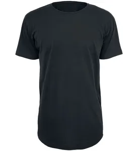 Düz özel uzun Tee uzun boylu Longline Slim sağlıklı tişört erkek kavisli Hem T shirt uzun çizgi erkek siyah tişört