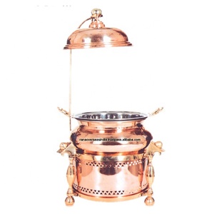 Food Warmer Chafing Pot Hotel Supply Heavy Large <b>Copper</b> Chafing Dish With Lid Holder Restaurant Luxury - Product Image 1