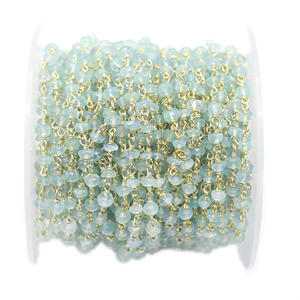 Aqua Calcédoine Rondelle en forme de 14K & 18K plaqué or Sterling Silver Chapelet Wire Wrap Chain Jewelry Faceted Stone Cut 3-4mm - Product Image 1