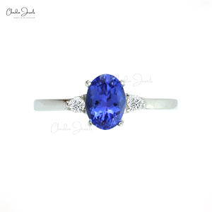 5x7mm taille ovale bleu Tanzanite coupe diamant 925 argent Sterling fait à la main classique trois pierres bague de fiançailles de mariage pour la fête - Product Image 1