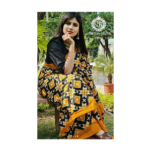 ชุดส่าหรีผ้าลินินพิมพ์ลายดิจิตอลจากนักออกแบบผ้าลินินผ้าฝ้ายที่ดีที่สุดสำหรับผู้ใหญ่ที่กำลังมาแรงจากอินเดียสำหรับโอกาสพิเศษ - Product Image 1