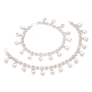 <b>Indian</b> <b>Anklet</b> Silver Plated Jewelry Wholesaler Traditional Crystal Ankle Payal Foot Jewelry <b>Anklets</b> Set Manufactutres - Product Image 1