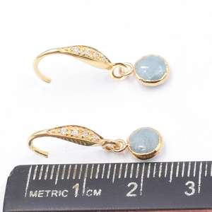 Aguamarina con plata esterlina Zircon Ear Wire Forma redonda Pendiente galvanizado de oro - Product Image 4