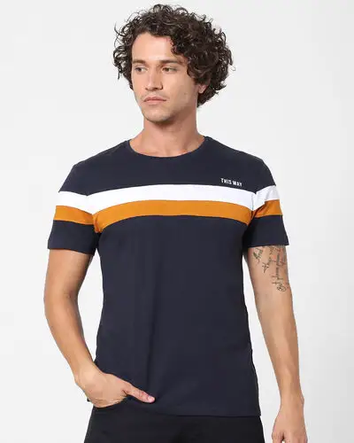 Pamuklu yuvarlak boyun  karışımı donanma T-Shirt elbise gömlek kısa kollu T gömlek erkekler için özel tasarım ve ambalaj
