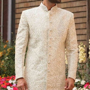 2021 dernier costume de mariage Sherwani indo-occidental grande taille ensemble avec broderie de chaussures assorties pour les mariages de fêtes indiennes/pakistanaises - Product Image 1