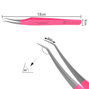 Pincettes professionnelles pour Extension de cils, 6mm 45 degrés, Extension de cils, couleur rose, pincettes classiques et Volume - Product Image 2