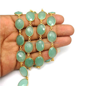 Cadena de conector de bisel chapado en oro de GEMA de Calcedonia Aqua - Product Image 1