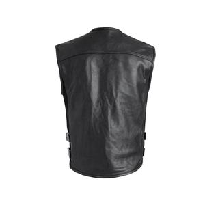 Plus-Size Motorcycle Sleeveless Breathable Men's Zippers Genuine Pu <b>Leather</b> Bikers Motorbike <b>Black</b>-Collarless Vests - Product Image 2