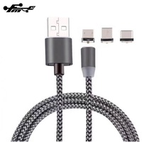 Kabel pengisi daya USB mikro magnetis PVC, kabel pengisi daya USB mikro magnetis 1M dengan tampilan Data LED tembaga murni, kabel ponsel 3 in 1 standar