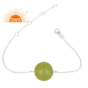 Prehnite Chalcedony <b>Bead</b> <b>Bracelet</b> Supplier Ladies Fashion 925 <b>Fine</b> Silver Chain Link <b>Bracelet</b> Jewelry Classic Collection - Product Image 1