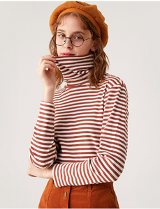 T-shirt à col haut pour femmes, estival et chaud, à rayures, surdimensionné, - Product Image 4