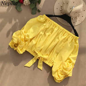 Heliar — chemisier de petite taille pour femme, épaules dénudées, manches bouffantes, haut court, été, 2019 - Product Image 2