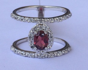 Silverjewlery Gemstonejewelry's Unique 925 <b>Silver</b> Double Band Ring Rhodium <b>Plated</b> Garnet for Weddings Anniversaries Parties - Product Image 1