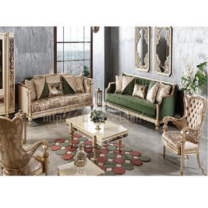 Glossy Golden Teak Wood Royal Living Room Furniture Modern Design Living Room Furniture in <b>9</b> Pieces Contemporary Living Room USA - Product Image 1
