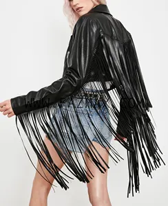 Chaqueta de Cuero con Flecos Estilo Biker Transpirable - Product Image 1