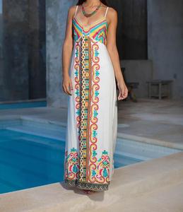 Robes longues à la mode de style bohème pour femmes, robes maxi blanches brodées pour femmes, vêtements de fête de Noël - Product Image 1