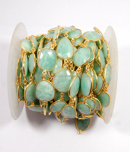 D'amazonite À Facettes Forme Libre Taille Pierres Précieuses Lunette Connecteur Chaîne - Product Image 1