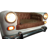 Juego de Sofá Cama de Lujo con Forma de Auto Clásico, Cuero PU Beige/Marrón, Diseño de Mediados de Siglo, para Sala de Estar, Muebles para el Hogar