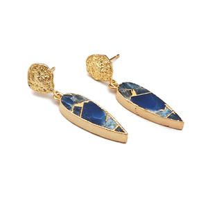 Nouveauté 2019, boucles d'oreilles pendantes en turquoise naturelle de haute qualité, plaquées or jaune, cuivre bleu Mohave - Product Image 2
