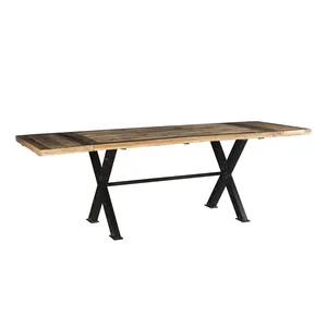欧式餐桌，配有实木升降桌和金属工艺品腿户外餐桌客厅套装