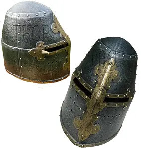 Casque de chevalier médiéval gris, réplique du grand casque, grande LARP SCA Armor Derk finition grise, nouveau élément