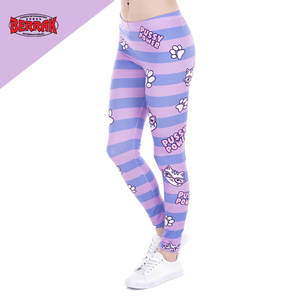 เลกกิ้งแฟชั่นสำหรับผู้หญิง,กางเกงยืดเอวสูงพิมพ์ลายทางสีชมพูสำหรับสตรี - Product Image 2