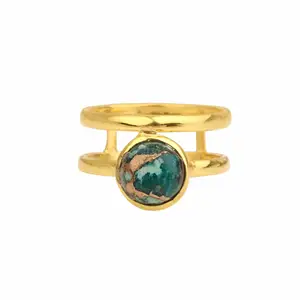 Cincin batu permata tembaga Chrysocolla alami 8mm perhiasan berlapis emas 18k Perak 925 Boho antik cincin untuk dia