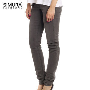 Jean en denim délavé coupe skinny taille mi-haute pour femme SIMURA, longueur intégrale, couleur unie, style décontracté, respirant, coton et élasthanne - Product Image 1