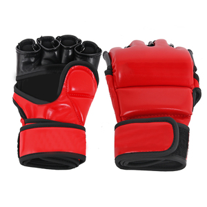Gants de MMA rouges à demi-doigts avec fermeture Velcro pour l'entraînement aux arts martiaux, en PU de qualité supérieure pour adultes - Product Image 2