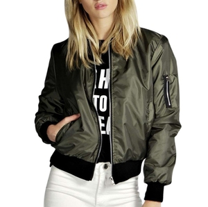 Blouson de sport en Satin de soie vert Od personnalisé pour femmes, court, fermeture éclair, bombardier, moto, Safari, vêtements pour femmes - Product Image 1