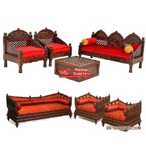Conjunto de muebles indios de madera de teca moderna, conjunto de sofá Maharaja tallado a mano, tamaño personalizado, Color personalizado, uso en eventos - Product Image 1