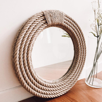 Miroir rond en corde tressée style bohème, jute mélangé, décoration murale classique traditionnelle, vente en gros au Vietnam