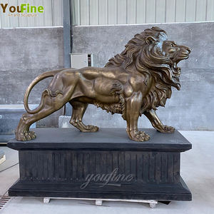 YOUFINE屋外ガーデンライフサイズペアブロンズ立ちライオン像台座付き彫刻 - Product Image 6