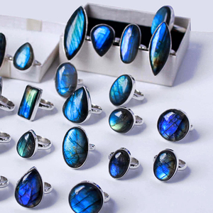 Juego de anillos clásicos de labradorita con cuentas de piedras preciosas facetadas azules Anillos de pegamento de rubí cabujón de Lote de joyería de labradorita azul natural - Product Image 2