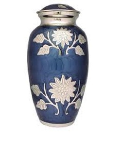 Urna funeraria de metal puro azul de alta calidad, urna de cremación para cenizas humanos, precio al por mayor - Product Image 1