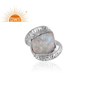 Anillo de plata de primera ley con piedra lunar para mujer, sortija, plata esterlina 925, piedra lunar, Arco Iris Natural, forma redonda, diseño hecho a mano - Product Image 2