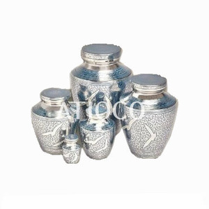 Atiqco Solid Brass Metal Cremation Funeral Urn Eagle Printed Silver <b>Jar</b> Attractive Modern American Style Best Selling Unique - Product Image 1