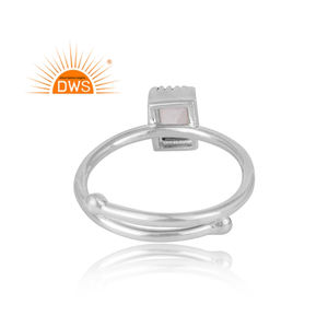 Bague ajustable en argent sterling 925 avec pierre précieuse en quartz taillée en rectangle, sertie dans un cadre, certifiée GIA, pour bijoux féminins - Product Image 4