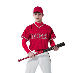 Conjunto de camiseta y pantalón de béisbol de calidad superior sublimado personalizable con cuello en V rojo, uniforme de alto rendimiento para ligas de béisbol - Product Image 1