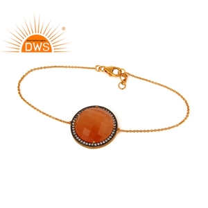 Pulsera de Piedra Lunar Melocotón, Plata 925, Cadena Chapada en Oro de 18k, Fabricante de Joyería - Product Image 2