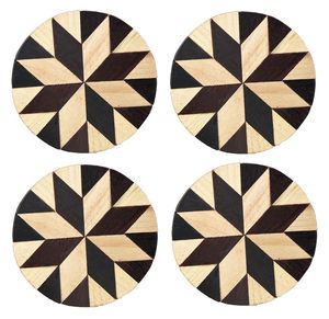 Ensemble de 4 dessous-de-verre ronds en bois, design géométrique moderne, tapis antidérapants pour la décoration de table - Product Image 1